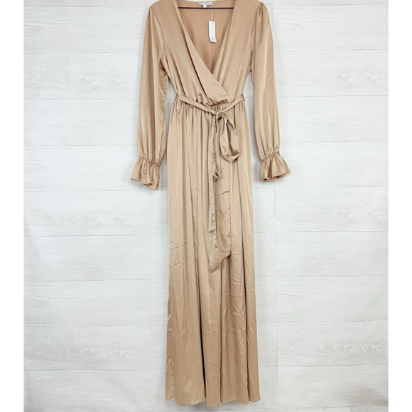 Baltic Born Holly Satin Maxi Dress Large Champagne Long Sleeve Wedding Formal - Picture 15 of 16